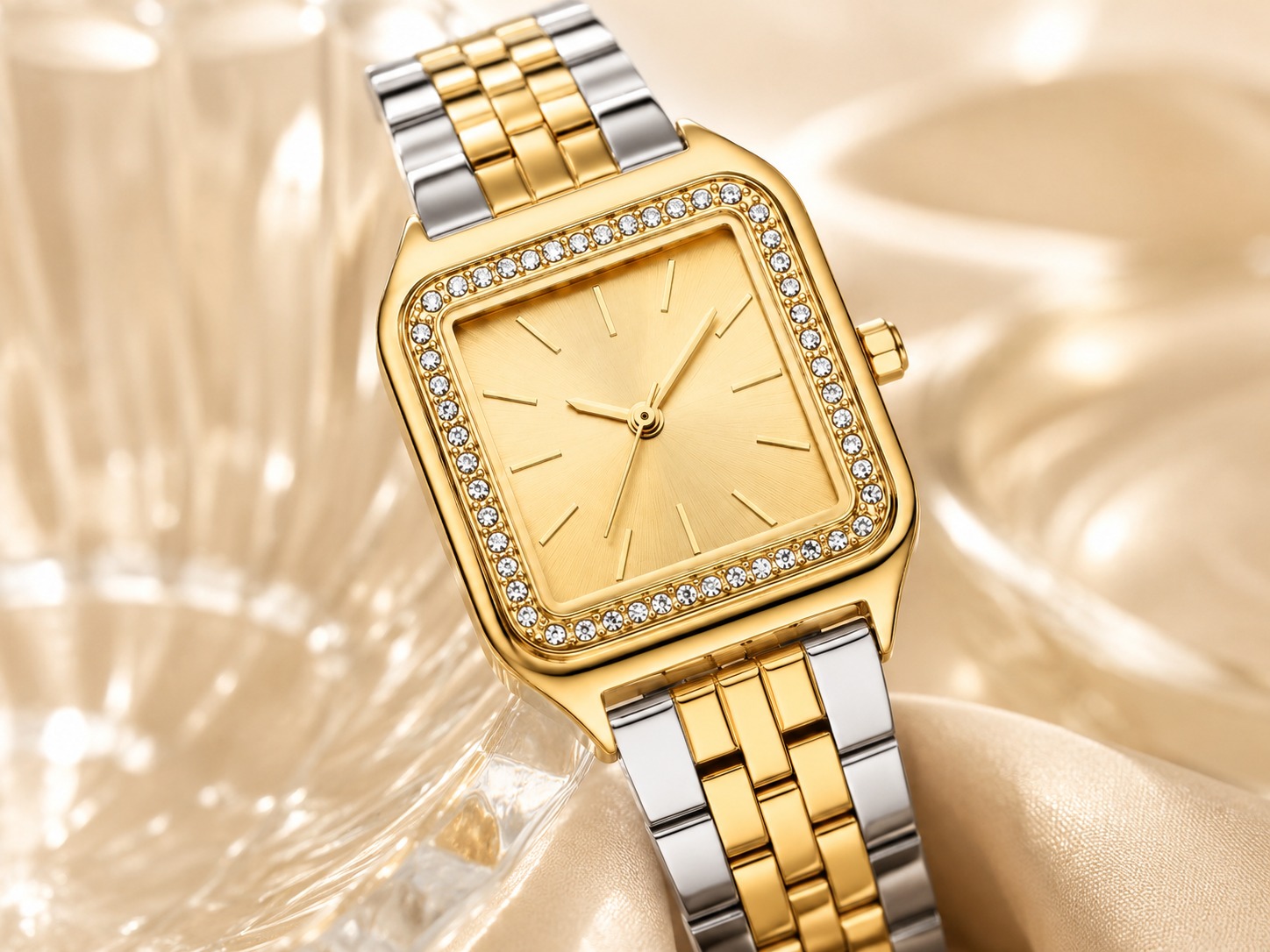 CRYSTAL DETAILS WITH A SOFT SHINE.